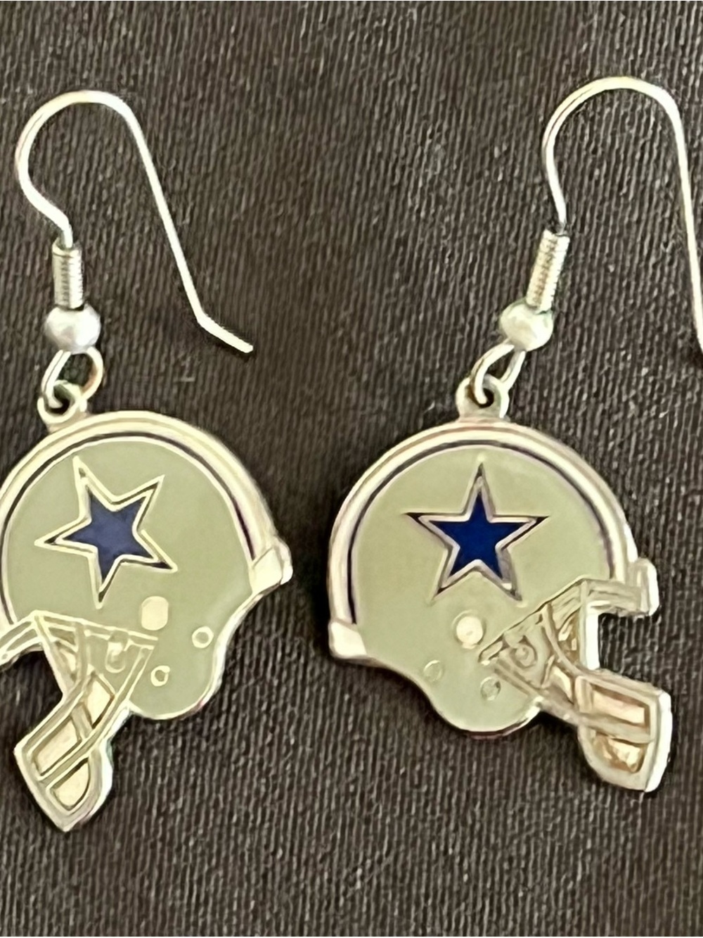 Dallas Cowboys Football Helmet Dangle Earrings with Blue Star Accent